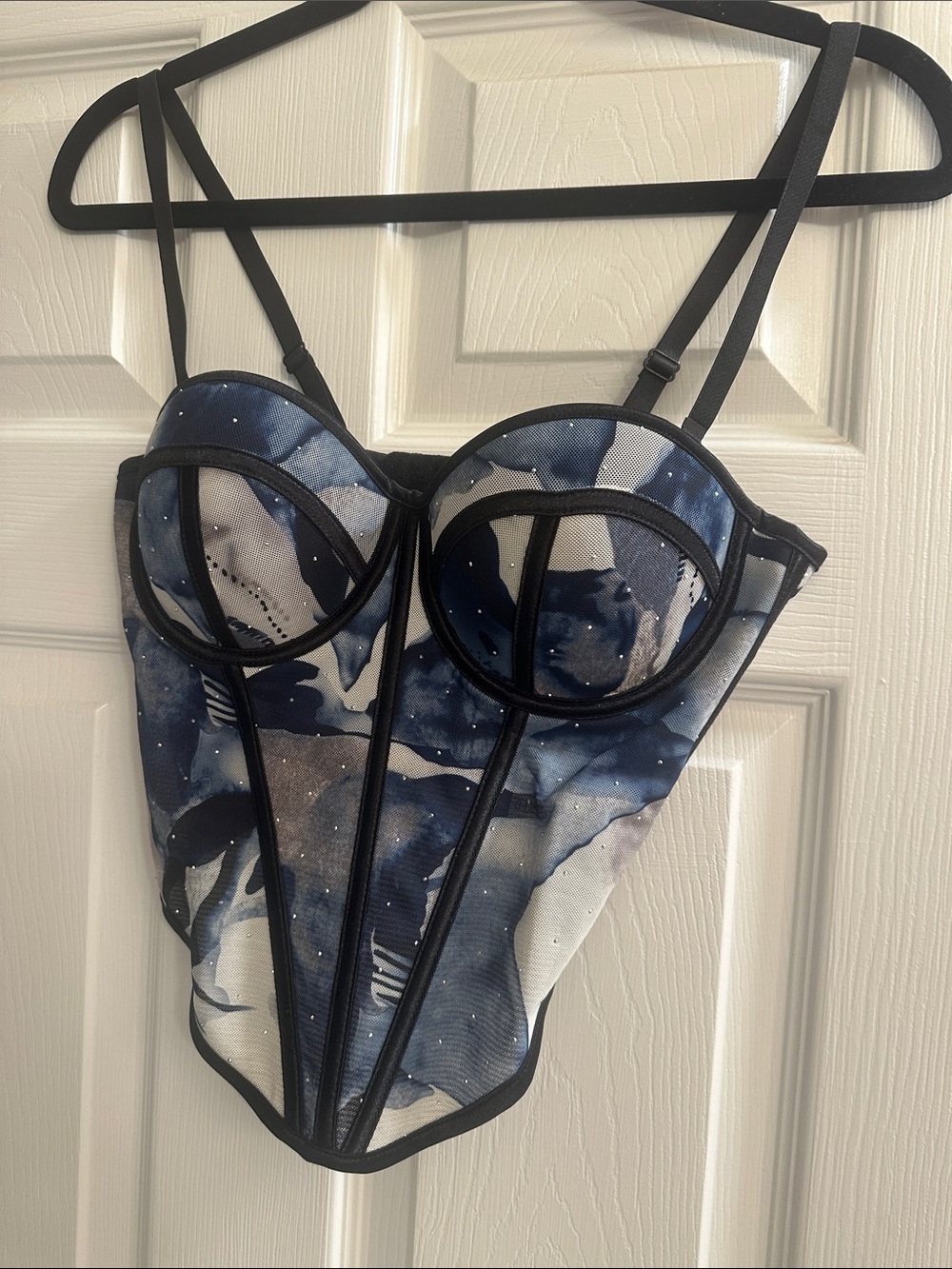 Navy Floral Underwire Bustier Corset Top - Structured Support